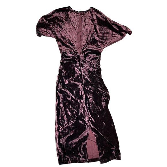ZARA Burgundy Velvet Midi Dress Flutter Sleeve Holiday Cocktail Size S - Picture 11 of 13